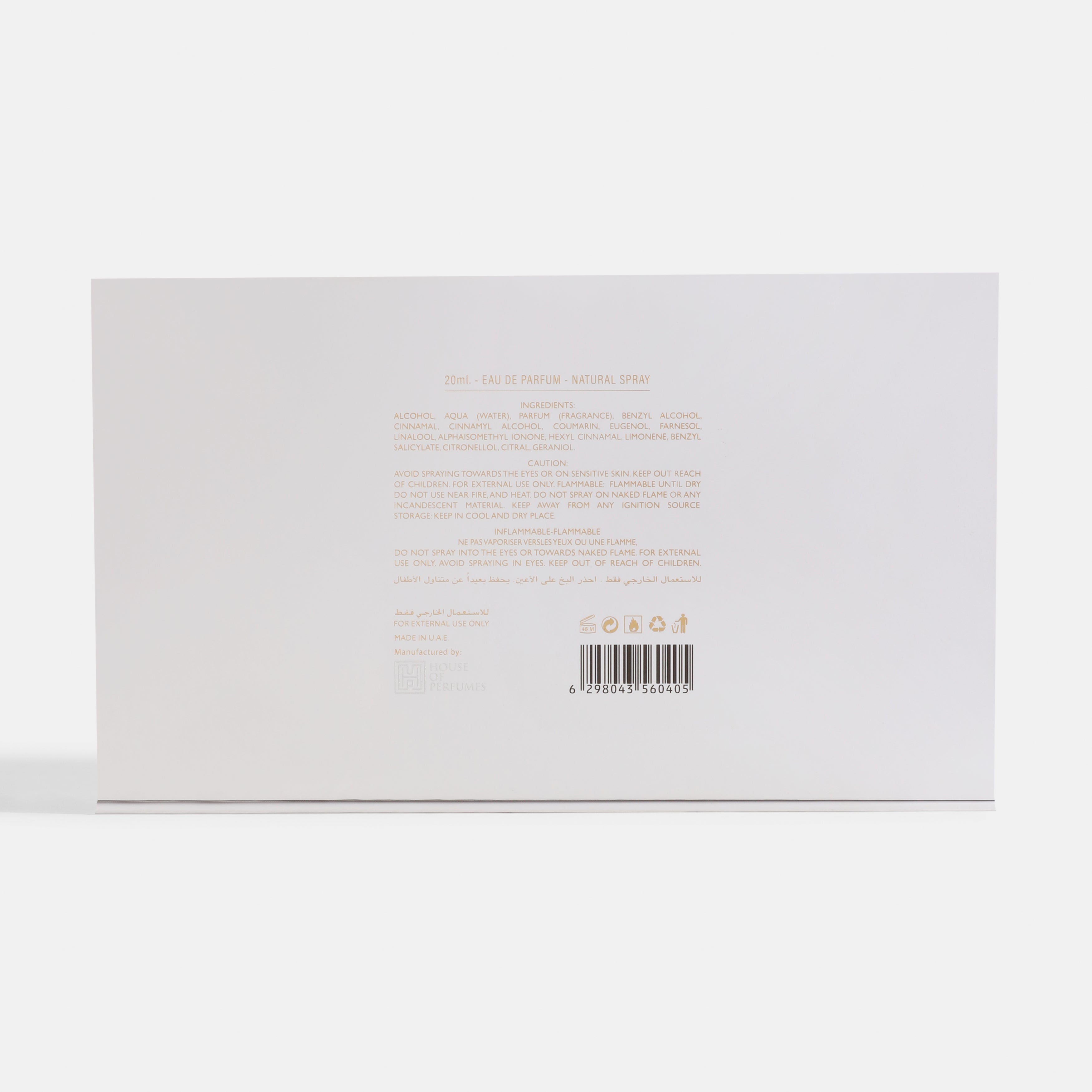 5 PC GIFT SET WHITE EDP Back cover of a book with text and a barcode on a white background.House Of Perfumes India