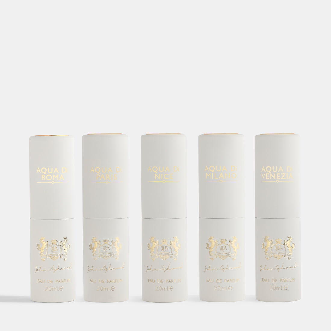 5 PC GIFT SET WHITE EDP Open white box containing rolled-up items on a light gray background. House Of Perfumes India
