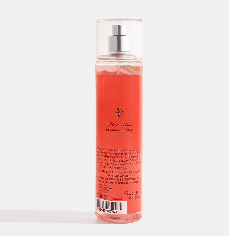 Attraction Red spray bottle with silver nozzle on a white background. House Of Perfumes India