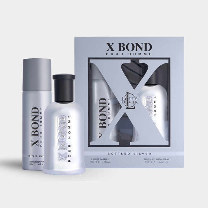 X Bond pour homme Bottled Silver Giftset perfume set with bottles 