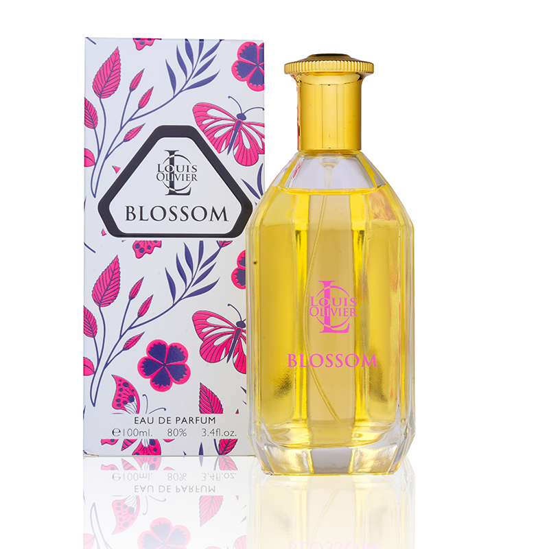 Louis Olivier Blossom perfume bottle and packaging on a white background. House Of Perfumes India