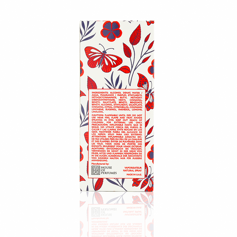 Bouquet Perfume packaging with floral design and text on a white background. House Of Perfumes India