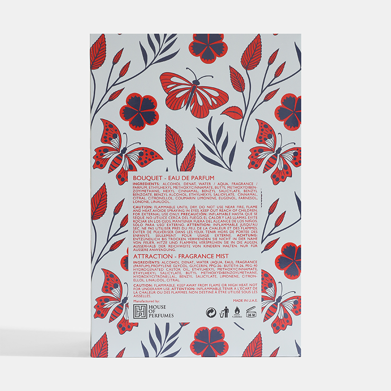 Product packaging with butterfly and floral design on a white background  Bouquet-Gift-Set House of Perfumes India
