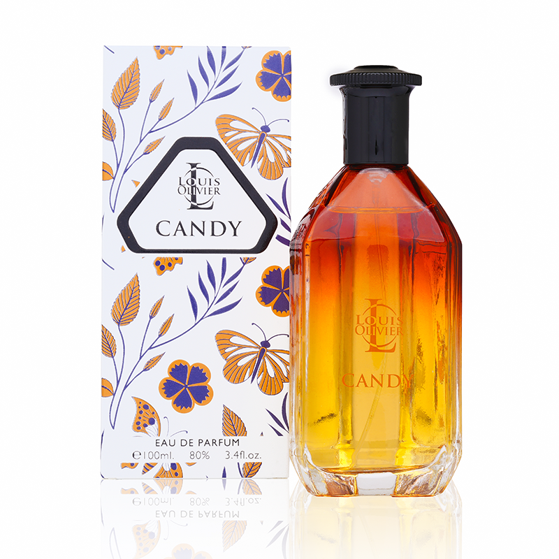 Louis Olivier Candy perfume bottle and packaging on a white background. House Of Perfumes India