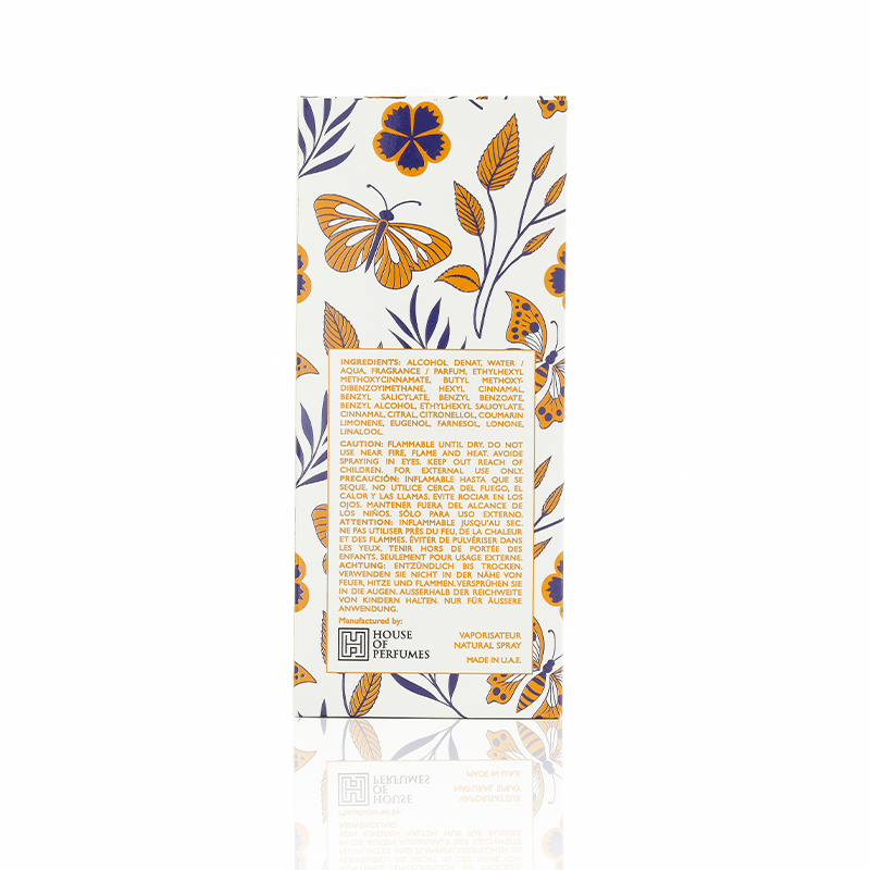 Candy - Floral and butterfly patterned product packaging with text on a white background. House Of Perfumes India