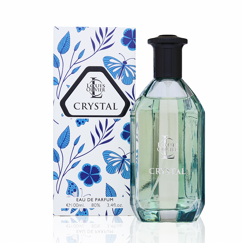 Louis Olivier Crystal Eau de Parfum bottle and packaging with butterfly design on a white background. House Of Perfumes India
