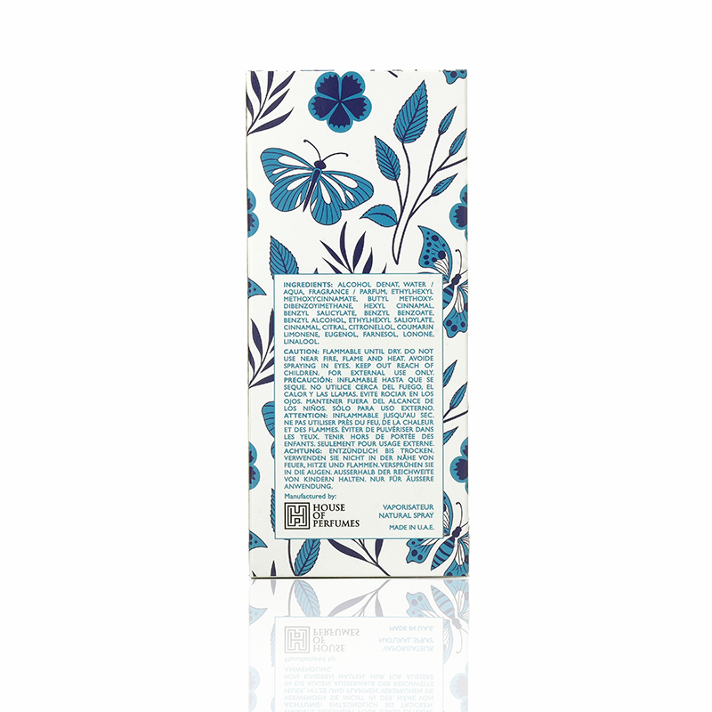 Crystal Perfume packaging with butterfly and floral design on a white background. House Of Perfumes India