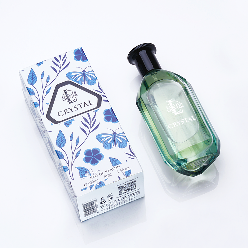 Crystal Green perfume bottle and packaging with butterfly design on a white background. House Of Perfumes India