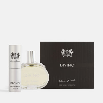 Divino perfume bottle and packaging on a white background