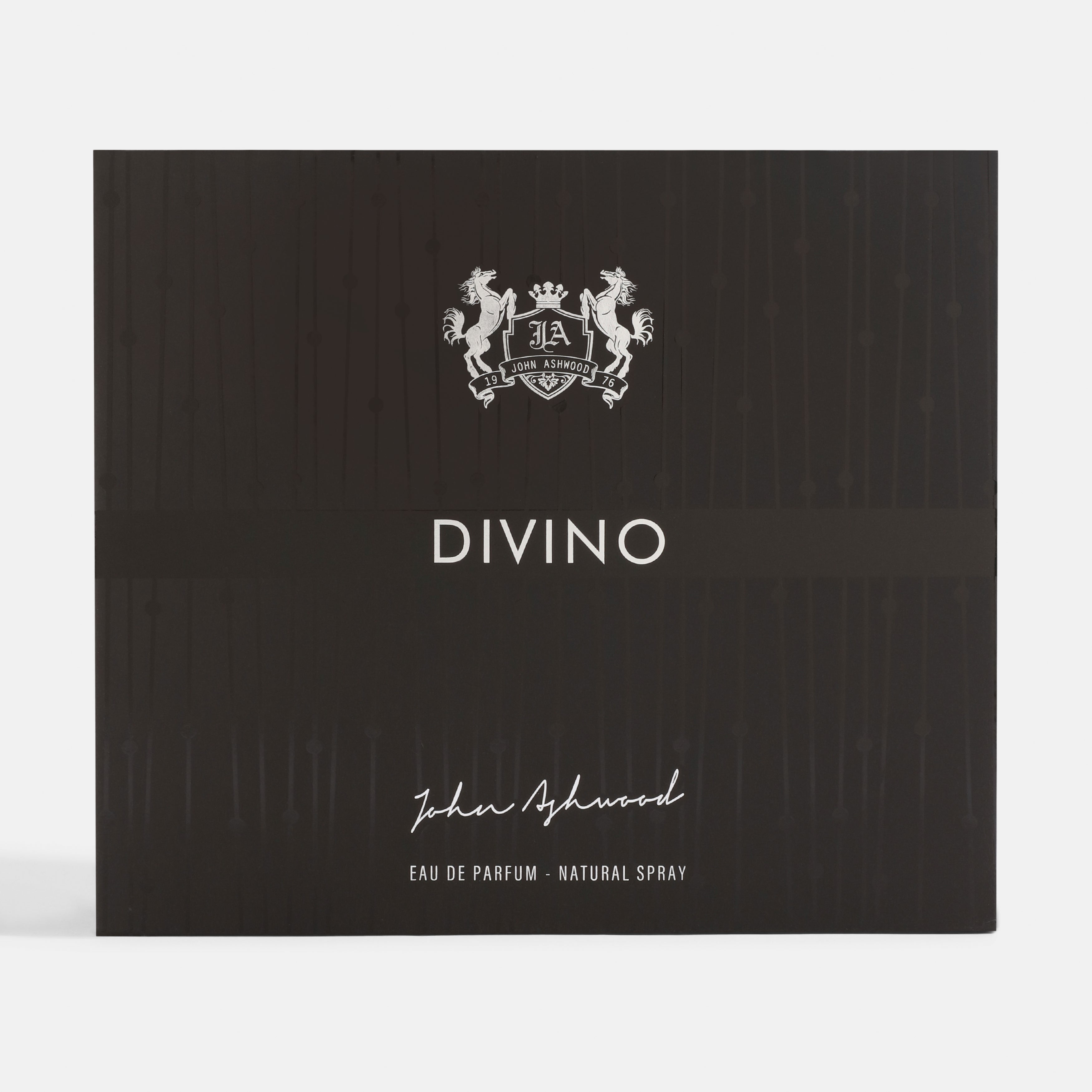Black box with 'DIVINO' branding and John Ashwood signature on a white background
