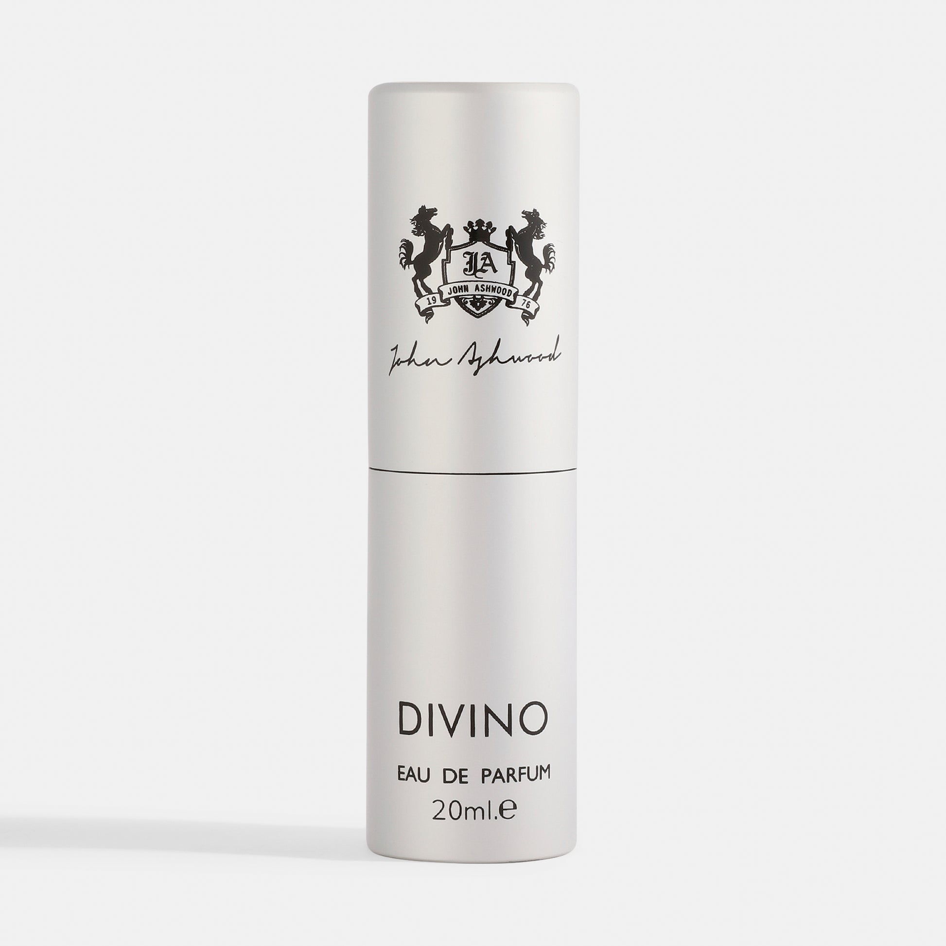Silver perfume bottle labeled 'DIVINO' on a white background