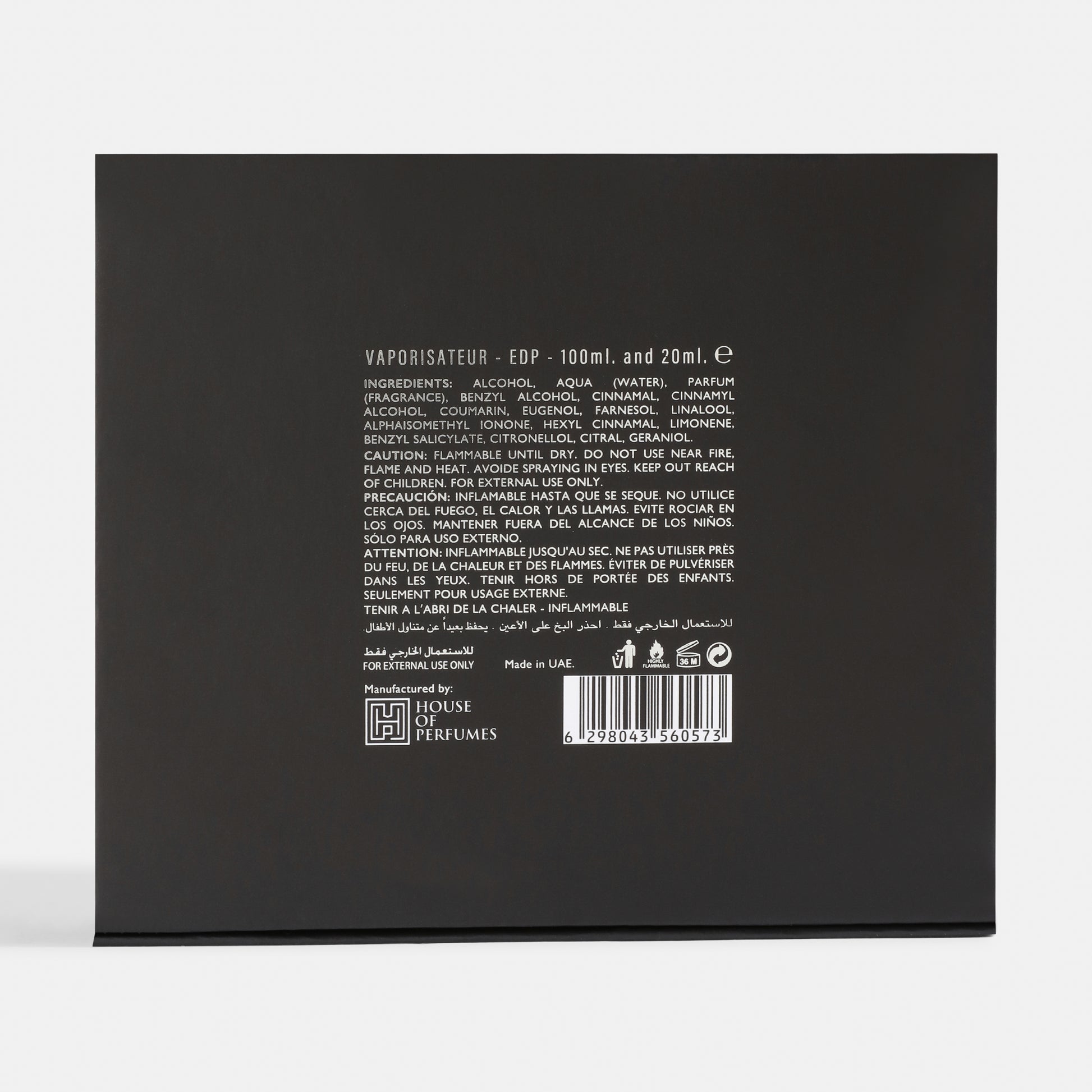 Divino Back of a black perfume packaging with text and branding on a white background