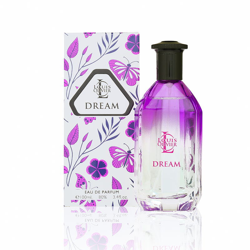 Dream Perfume bottle and packaging with floral design on a white background. House Of Perfumes India