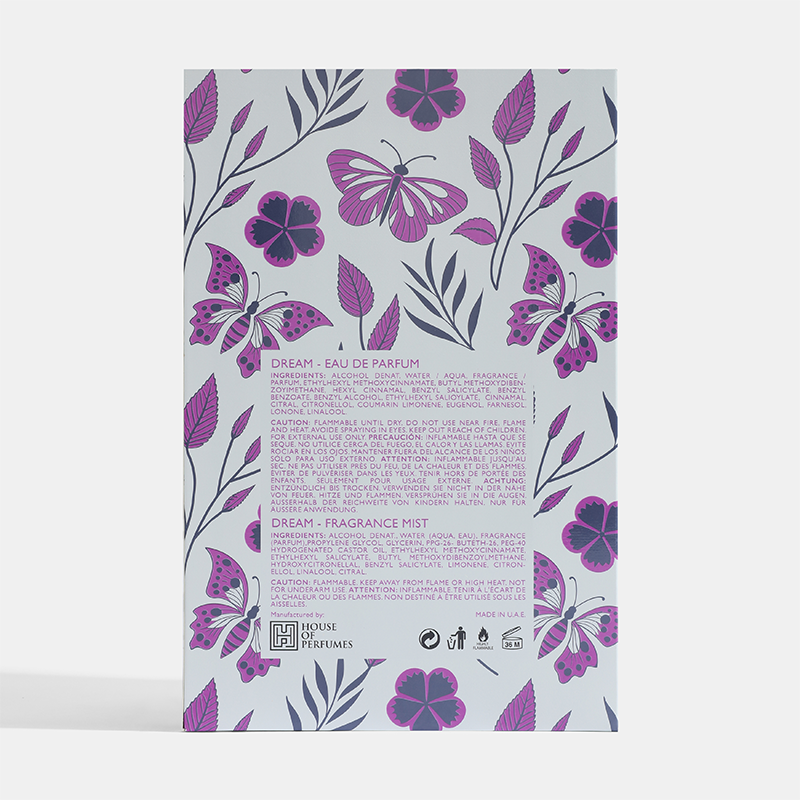Fragrance packaging with butterfly design on a light gray background Dream-Gift-Set House of perfumes India