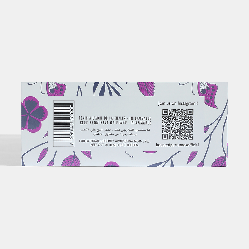 Product label with floral design and QR code on a white background. Dream-Gift-Set House of perfumes India