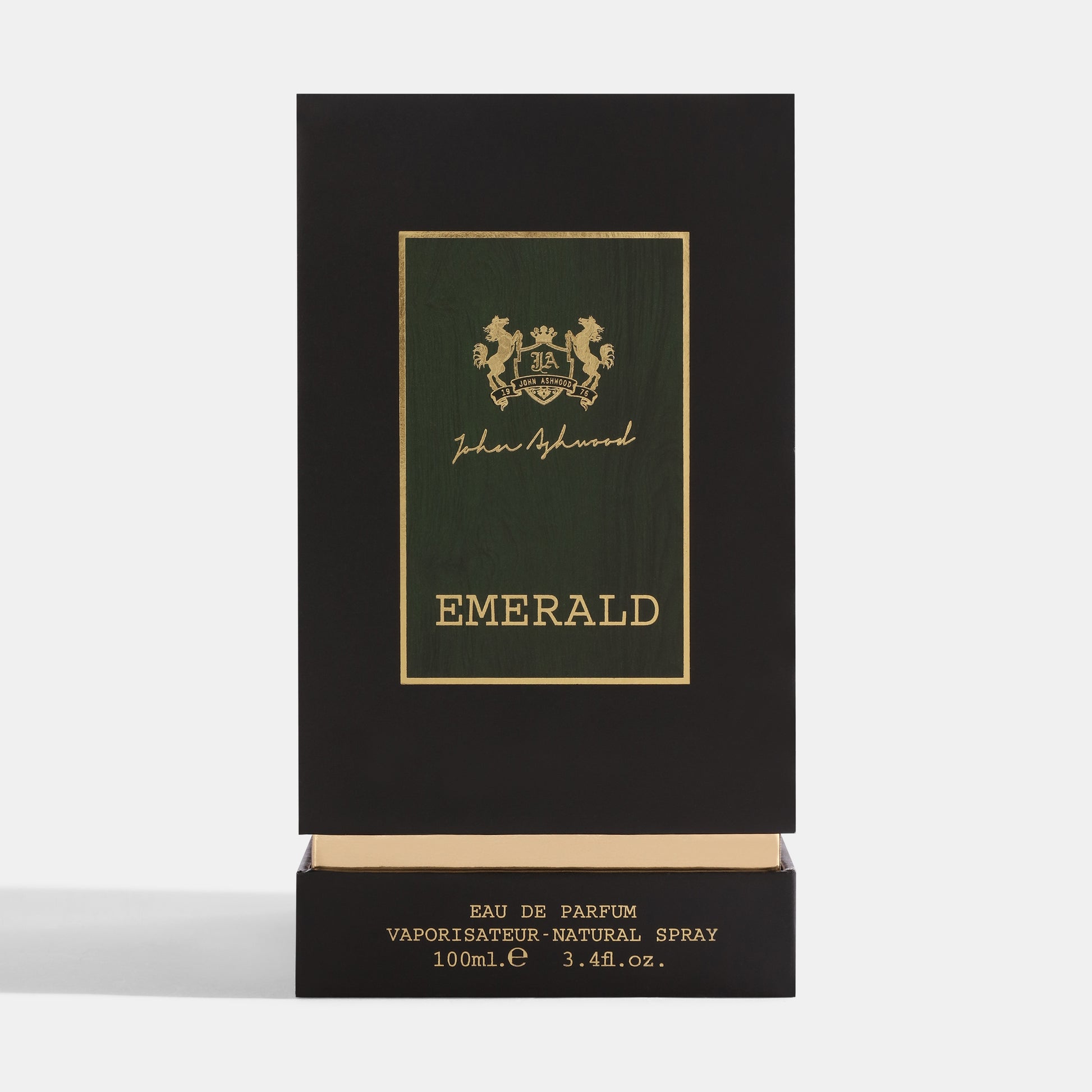 John Ashwood Emerald perfume packaging on a white background