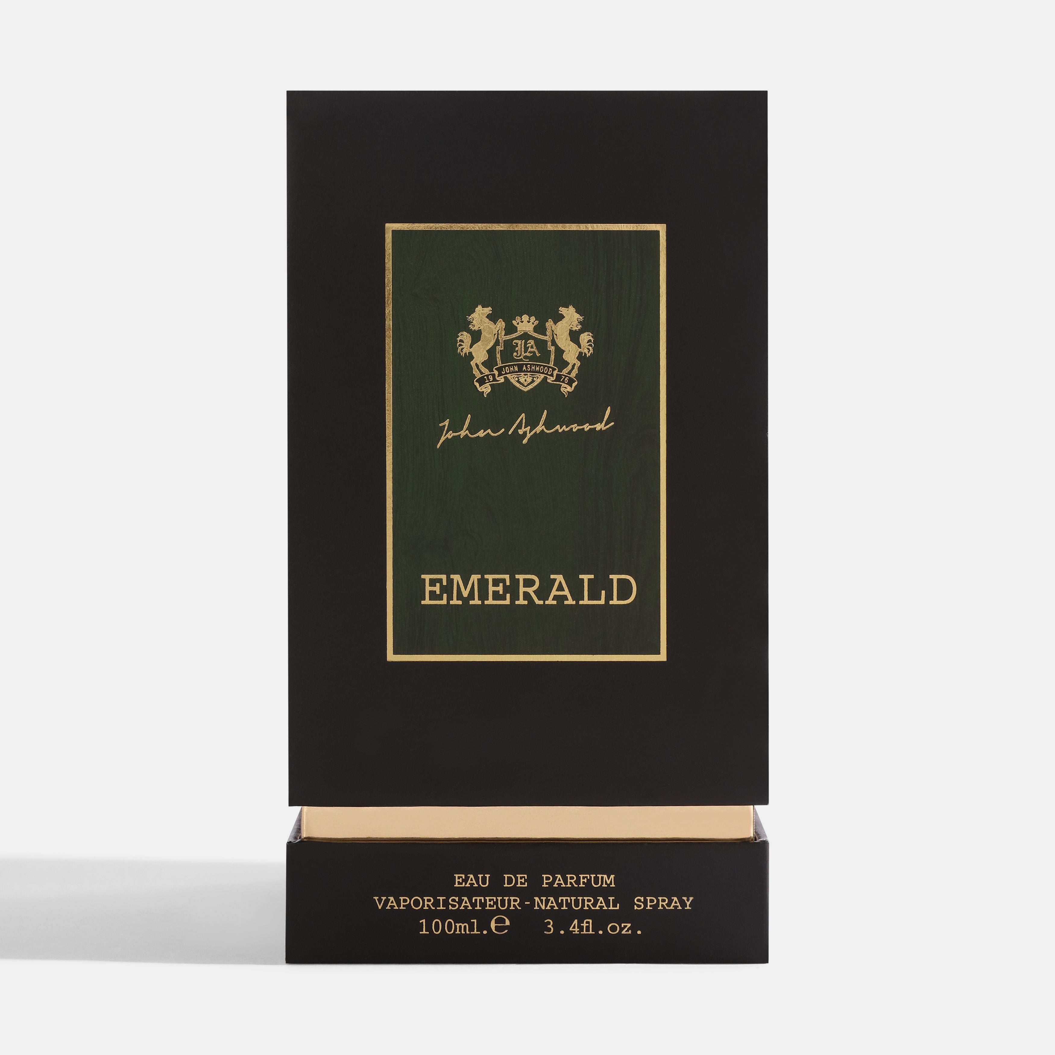 John Ashwood Emerald perfume packaging on a white background