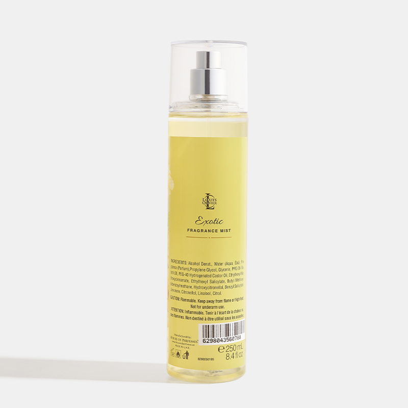 Bottle of Exotic Fragrance Mist on a white background. HOP India