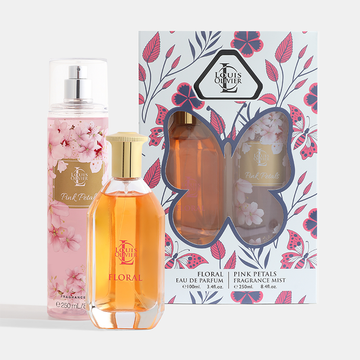 Louis Olivier perfume set with floral design packaging on a white background Floral-Gift-Set House of perfumes India