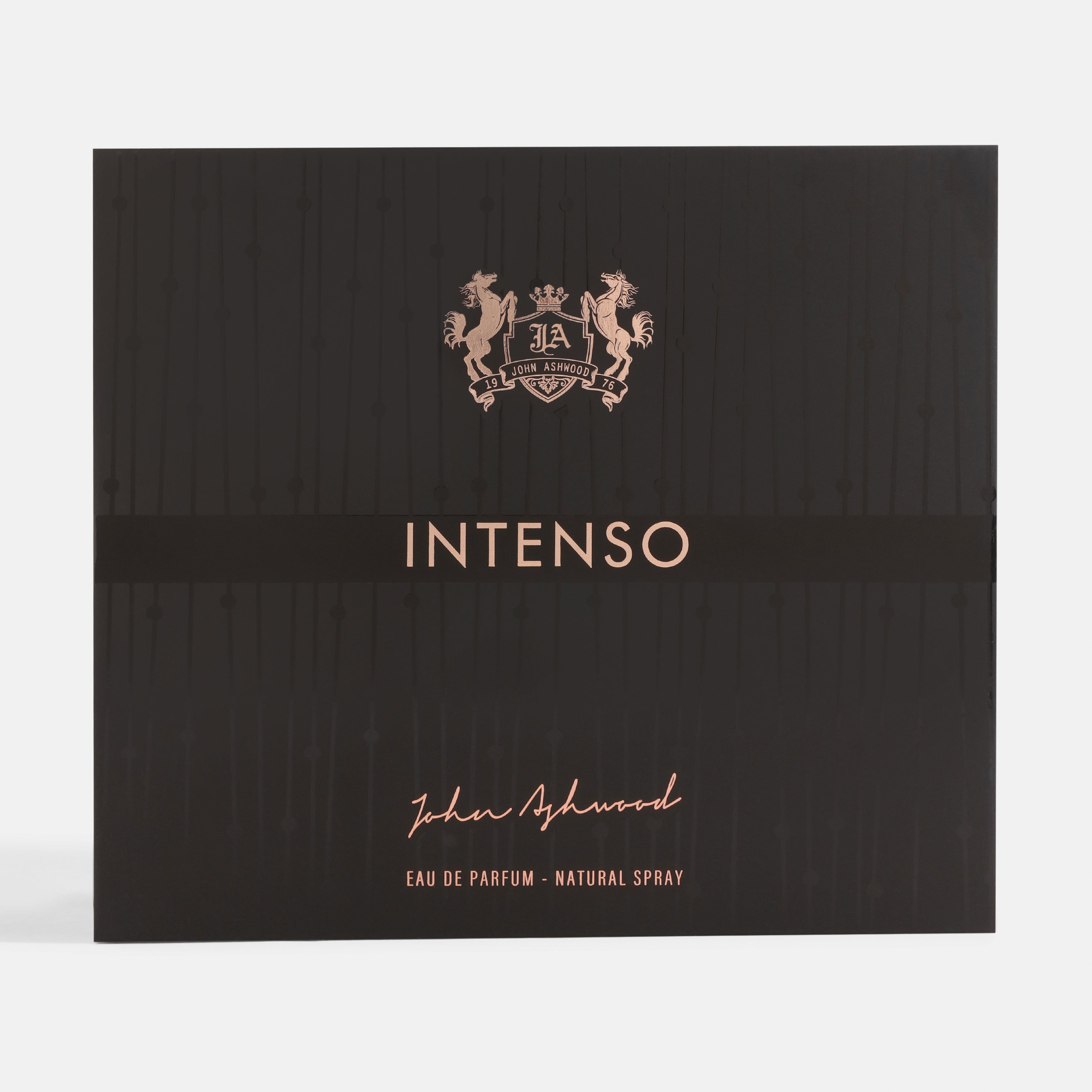 Black box of JA Intenso eau de parfum with brand logo and text.