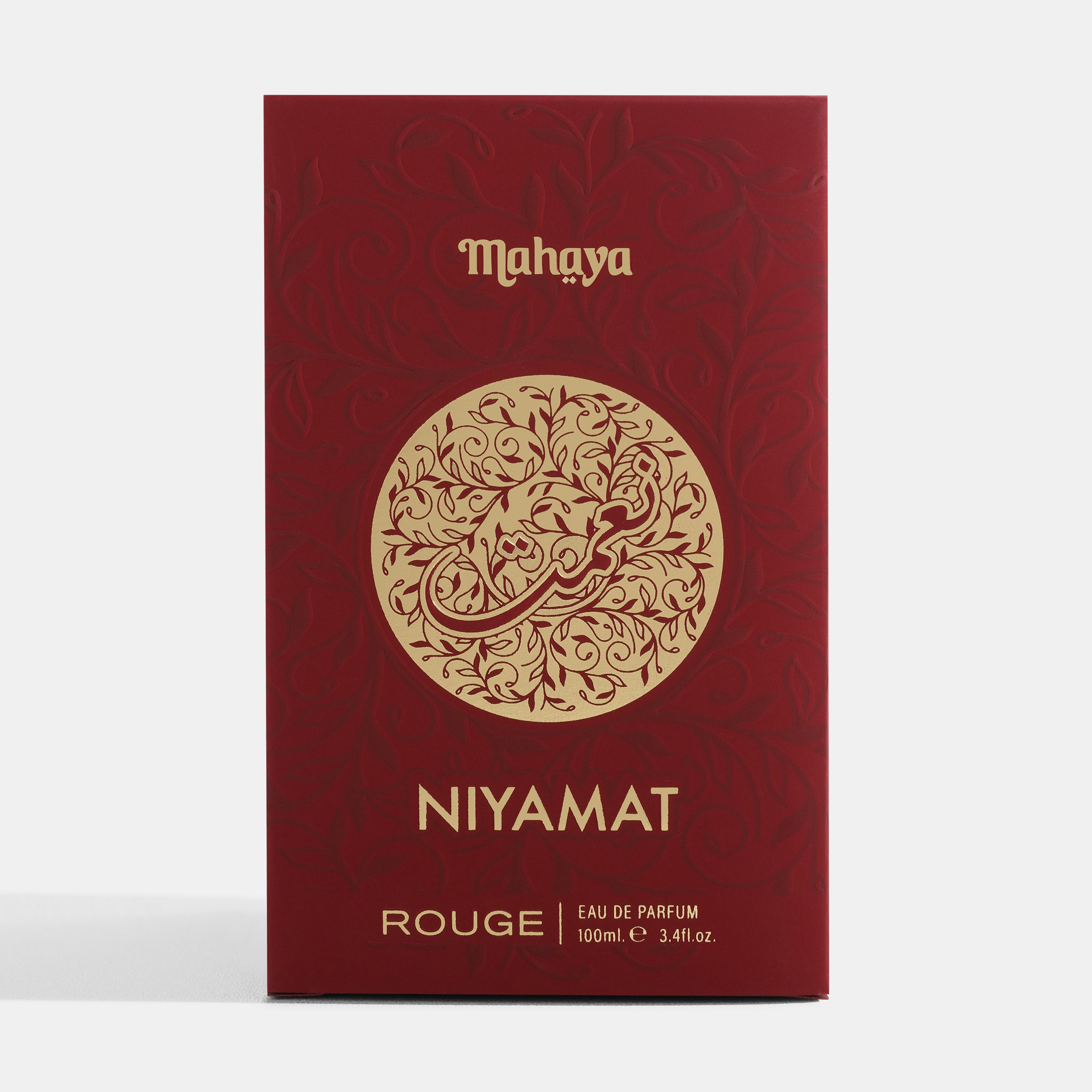 Red Mahaya Niyamat Rouge perfume box on a white background. House Of Perfumes India