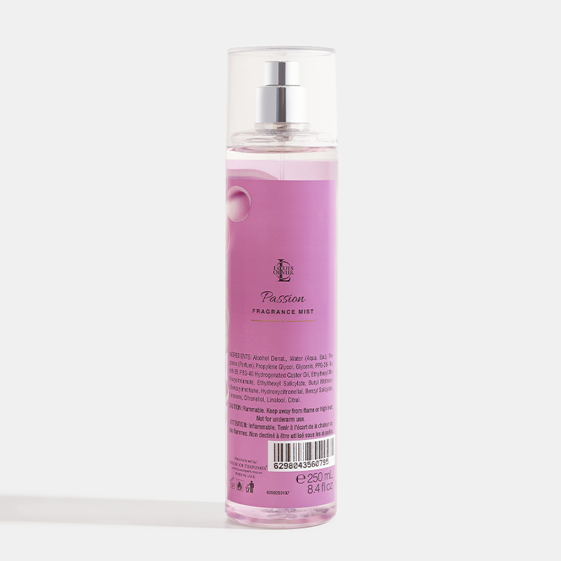 Passion Fragrance mist bottle with pink label on a white background. House Of Perfumes India