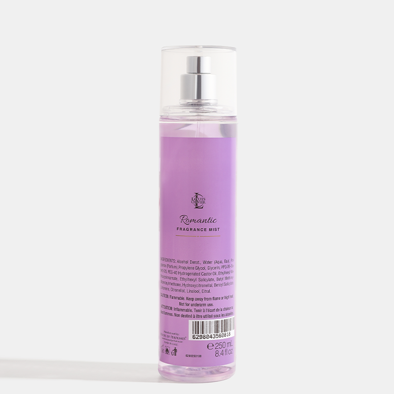 Romantic Purple fragrance mist bottle with silver cap on a white background. House Of Perfumes India 