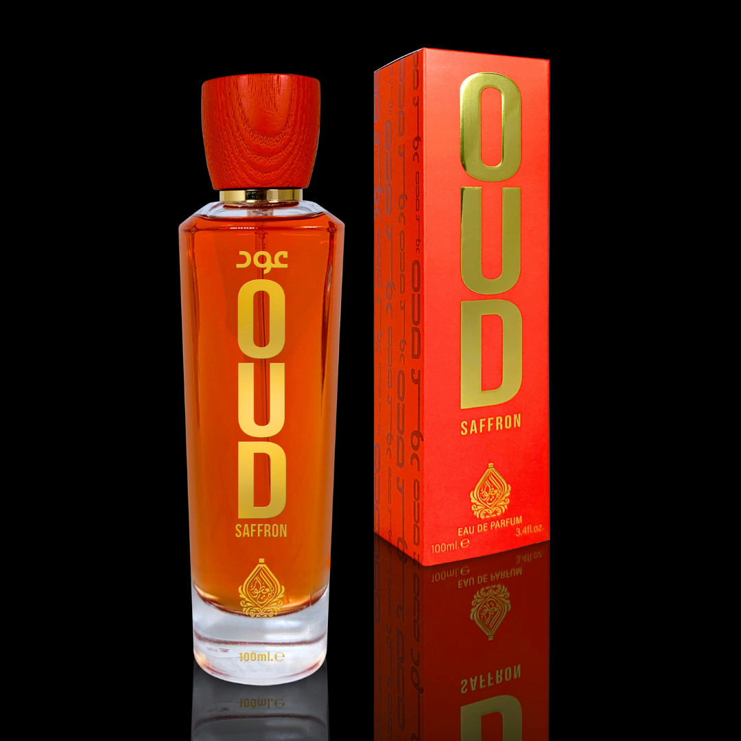 Oud saffron perfume bottlewith box
