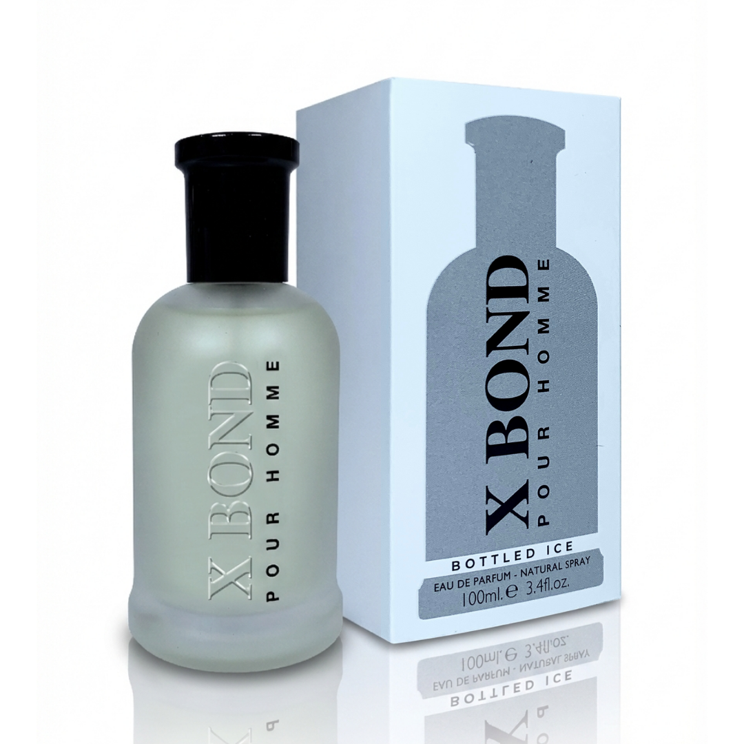 X Bond Bottled Ice perfume bottle and packaging on a white background