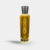 Bottle of 'Oud Black' on a light gray background